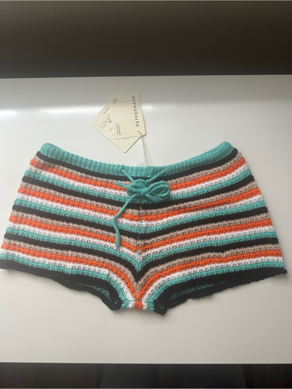 Peppermayo Pour It Up Crochet Mini Shorts